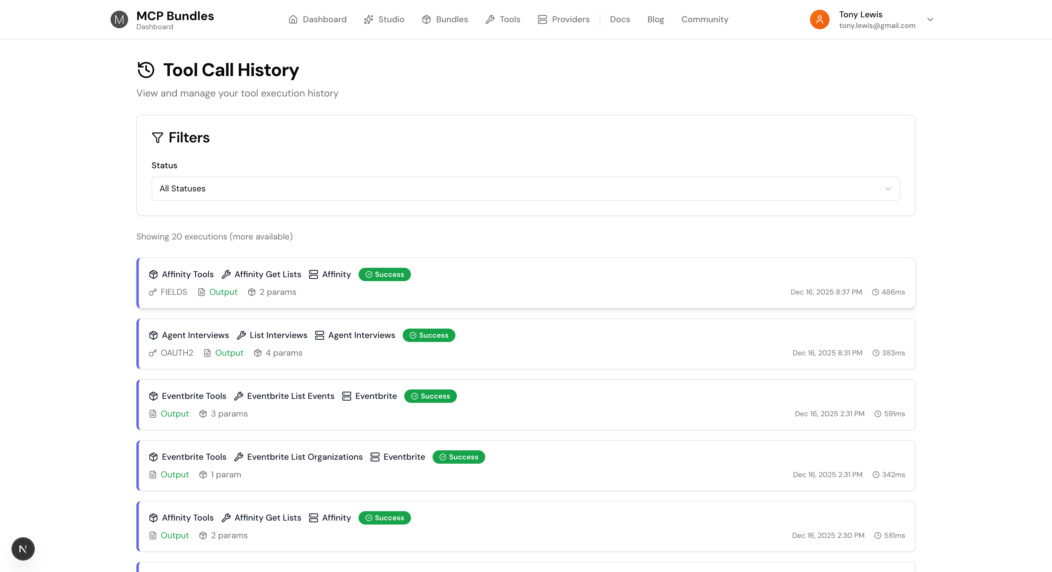 Tool History List